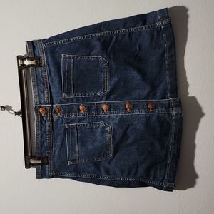 ^ Madewell Stretch Denim A-Line Button-Fly Skirt Wash Patch Pocket size 4